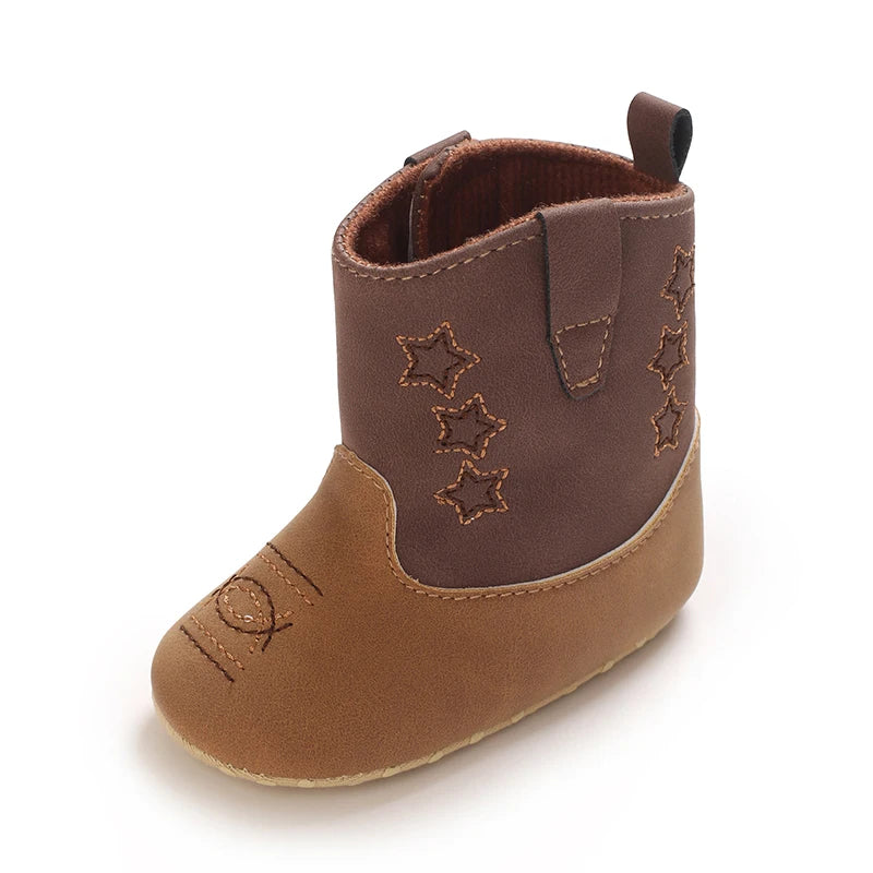 Baby Western Cowboy Boots Star Embroidered Soft Anti-Slip Sole Baby Steps First Baby Shoes 0-18M