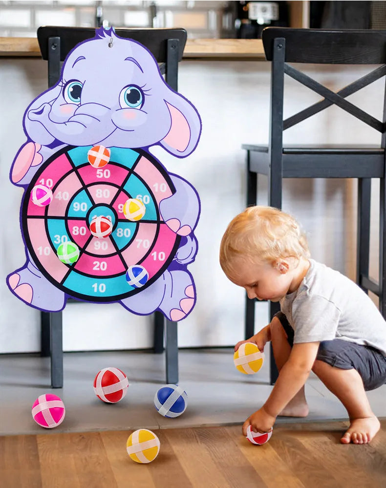 Juguetes Montessori para niños de 2 a 4 años, tablero de dardos de animales de dibujos animados, bola adhesiva, juguetes educativos interactivos familiares para bebés