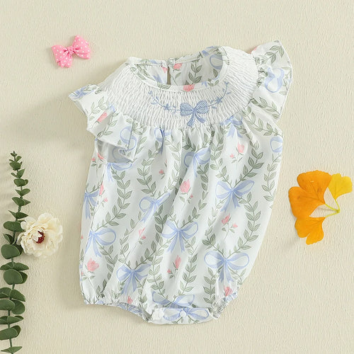 Baby Girl Floral Ruffle-Sleeve Romper with Bow