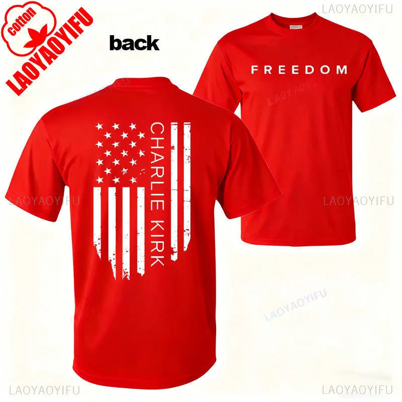 Camisa de libertad de Charlie Kirk, camiseta de héroe americano conmemorativa del homenaje, camiseta de activismo patriótico, camisetas gráficas Harajuku, ropa de calle