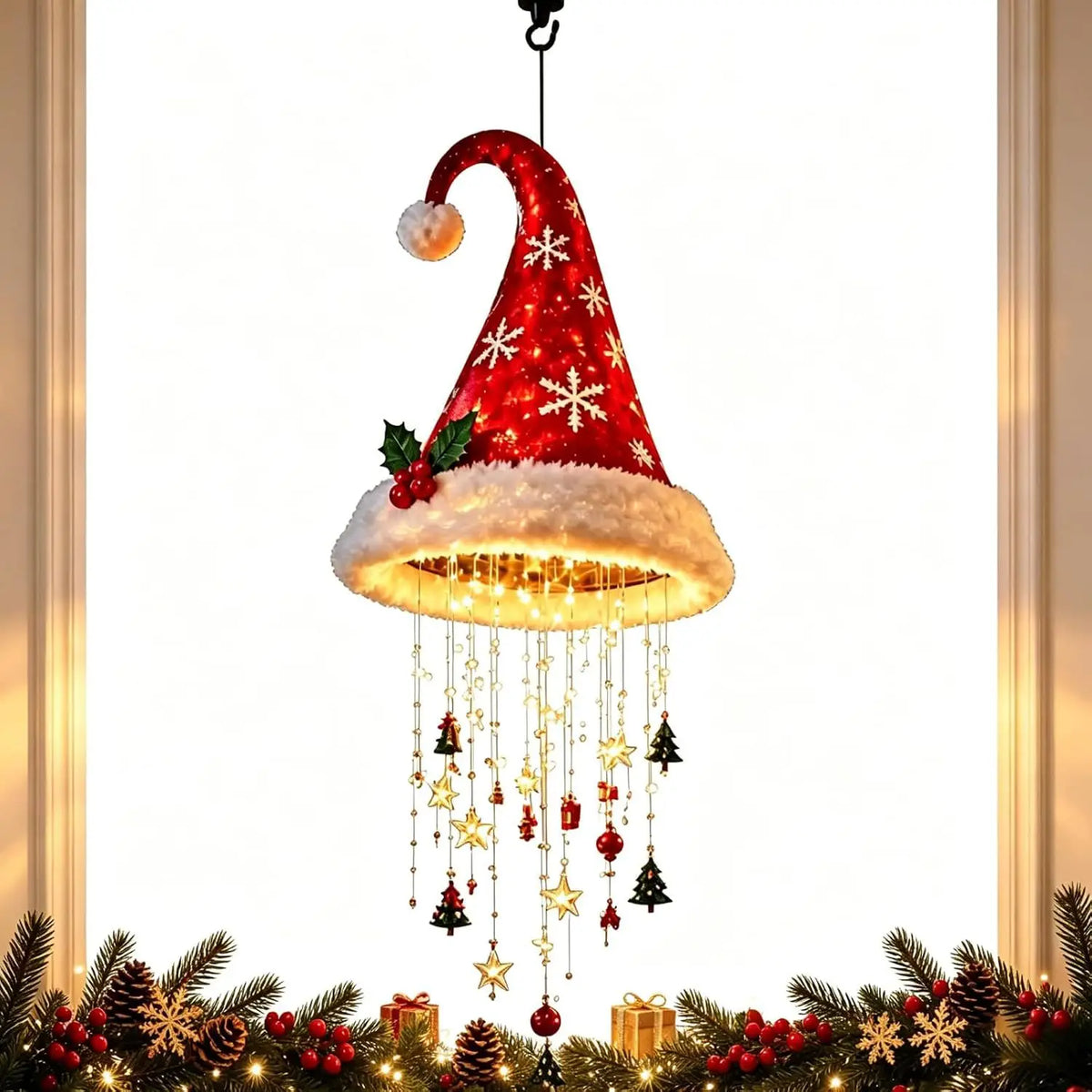Gorro de Santa LED Colgante con Luz Cálida