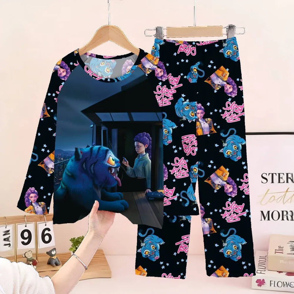 2 unid/set conjunto de pijamas para niño niña niños de 3 a 4 5 6 7 8 9 10 11 12 años de manga larga Kpop Demon Hunters Pijama ropa para niños