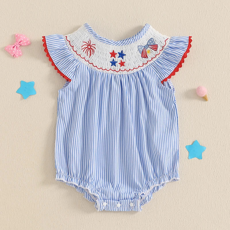 Baby Girl 4th of July Striped Star Romper with Bow
