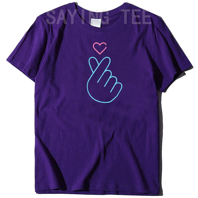Camisa K-Pop, camiseta de regalo de música Pop coreana con corazón de mano y latido del corazón, camiseta gráfica KPop para fanáticos de la moda, camisetas de manga corta