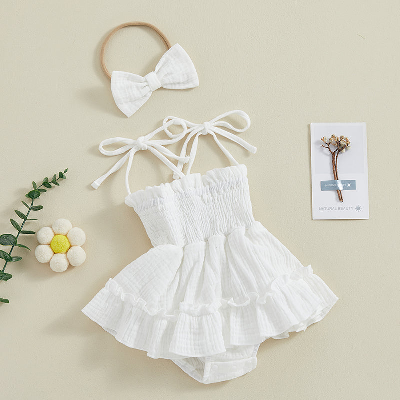 Baby Girl Sleeveless Tie-Strap Romper & Headband