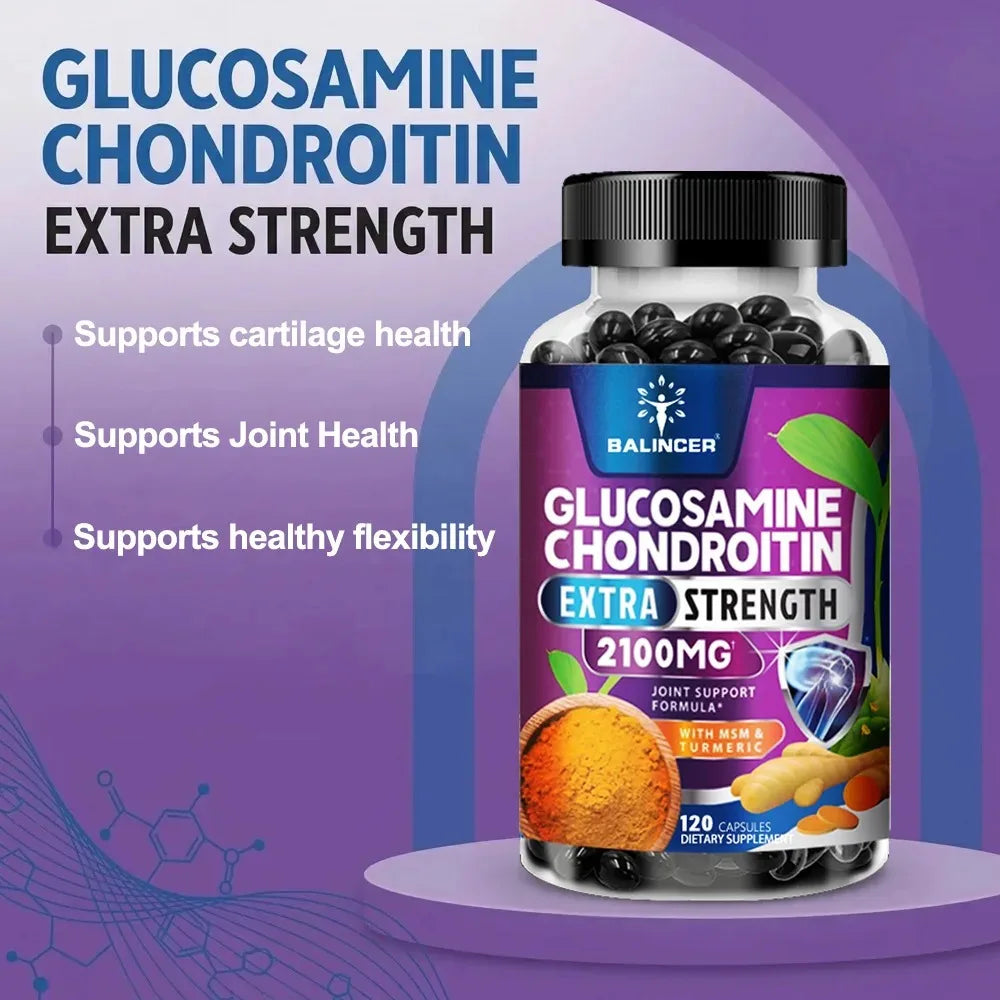 Glucosamina, Condroitina, Cúrcuma y MSM - Suplemento para la Salud de las Articulaciones, Antioxidante, Ayuda a Aliviar el Dolor de Espalda, Rodillas y Manos