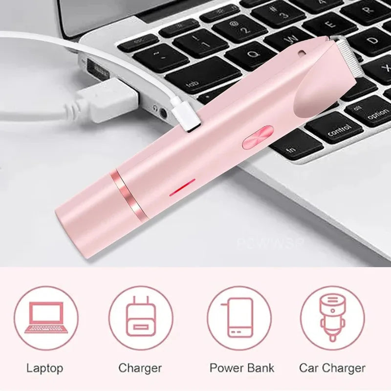 Maquinilla de afeitar eléctrica de doble cabezal para mujer, afeitadora indolora recargable en seco y húmedo, utensilio para eliminar el vello para zonas privadas corporales