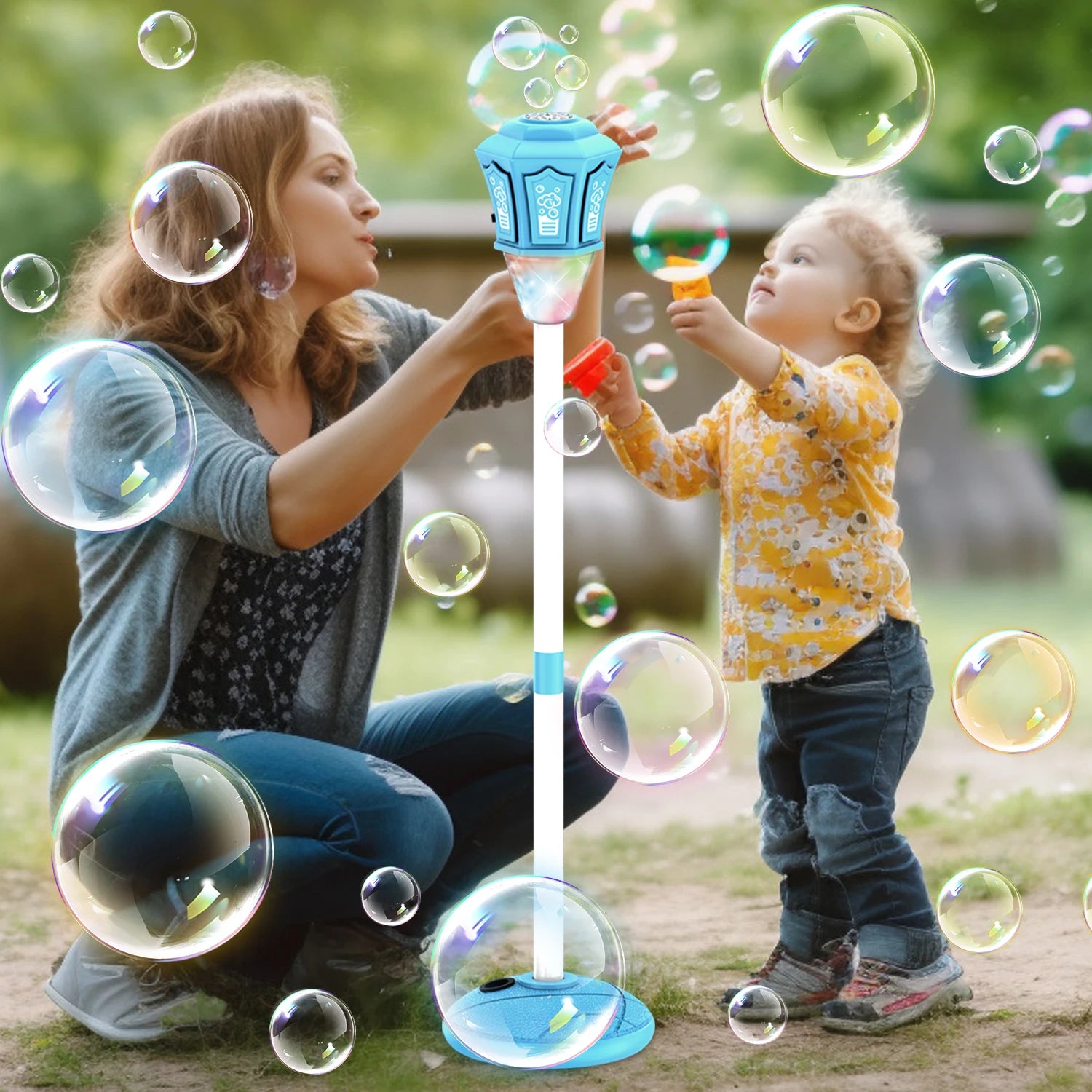Máquina de burbujas con soporte con luces y música para soplador de burbujas de jabón al aire libre, adecuado para deportes acuáticos, decoración para fiesta de boda, burbujas