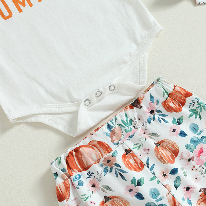 Baby Girl Halloween Pumpkin Romper, Flare Pants & Headband