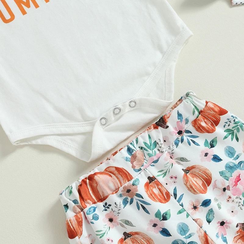 Baby Girl Halloween Pumpkin Romper, Flare Pants & Headband