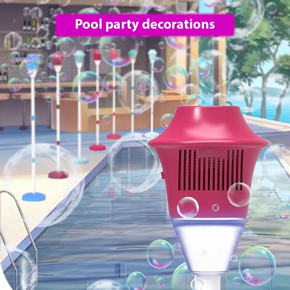 Máquina de burbujas con soporte con luces y música para soplador de burbujas de jabón al aire libre, adecuado para deportes acuáticos, decoración para fiesta de boda, burbujas