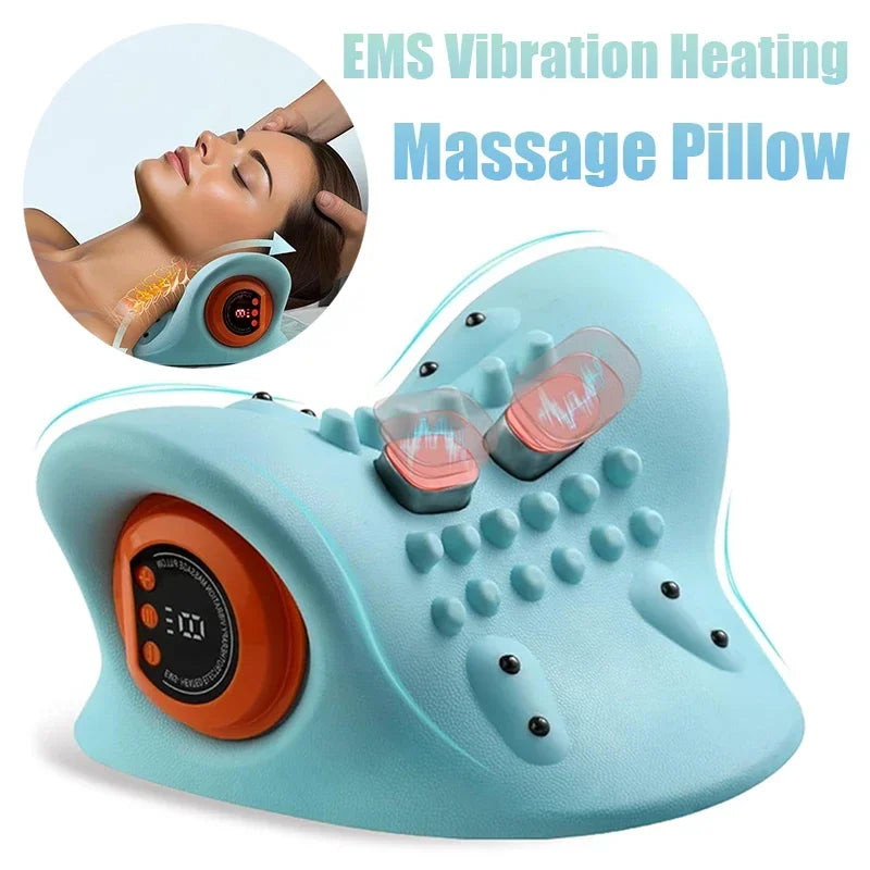 Masajeador eléctrico de tracción Cervical para cuello, almohada de masaje para amasar vibración, almohada ergonómica para la cabeza, herramienta de relajación para el hogar
