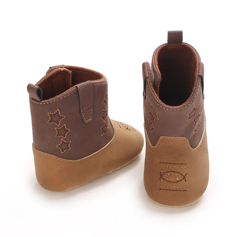Baby Western Cowboy Boots Star Embroidered Soft Anti-Slip Sole Baby Steps First Baby Shoes 0-18M