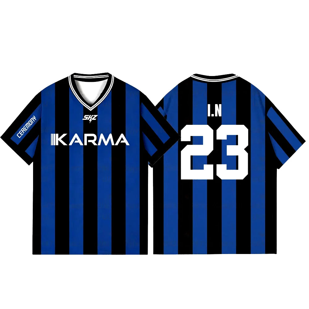 2025 KPOP Stay KARMA álbum Fans camisetas de apoyo FELIX BANGCHAN HYUNJIN ropa de calle ropa suelta camiseta camisetas de manga corta