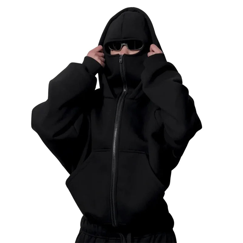 Sudaderas con capucha y cremallera de doble capucha personalizadas para hombre, sudaderas con estampado de personalidad de manga larga con cremallera, jerséis con máscara Ninja para mujer, chaqueta