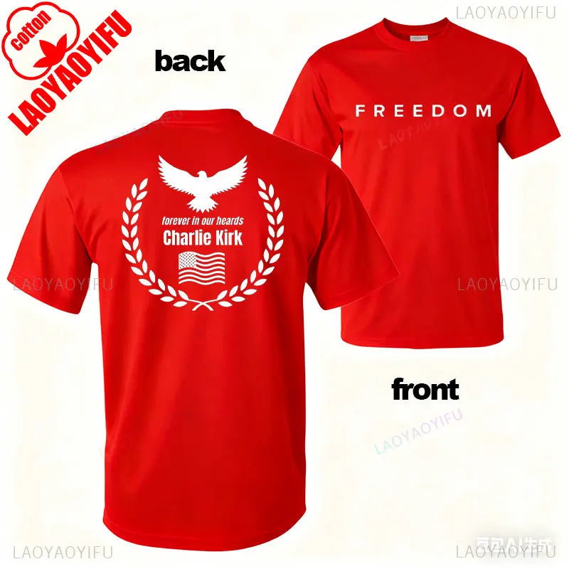 Camisa de libertad de Charlie Kirk, camiseta de héroe americano conmemorativa del homenaje, camiseta de activismo patriótico, camisetas gráficas Harajuku, ropa de calle