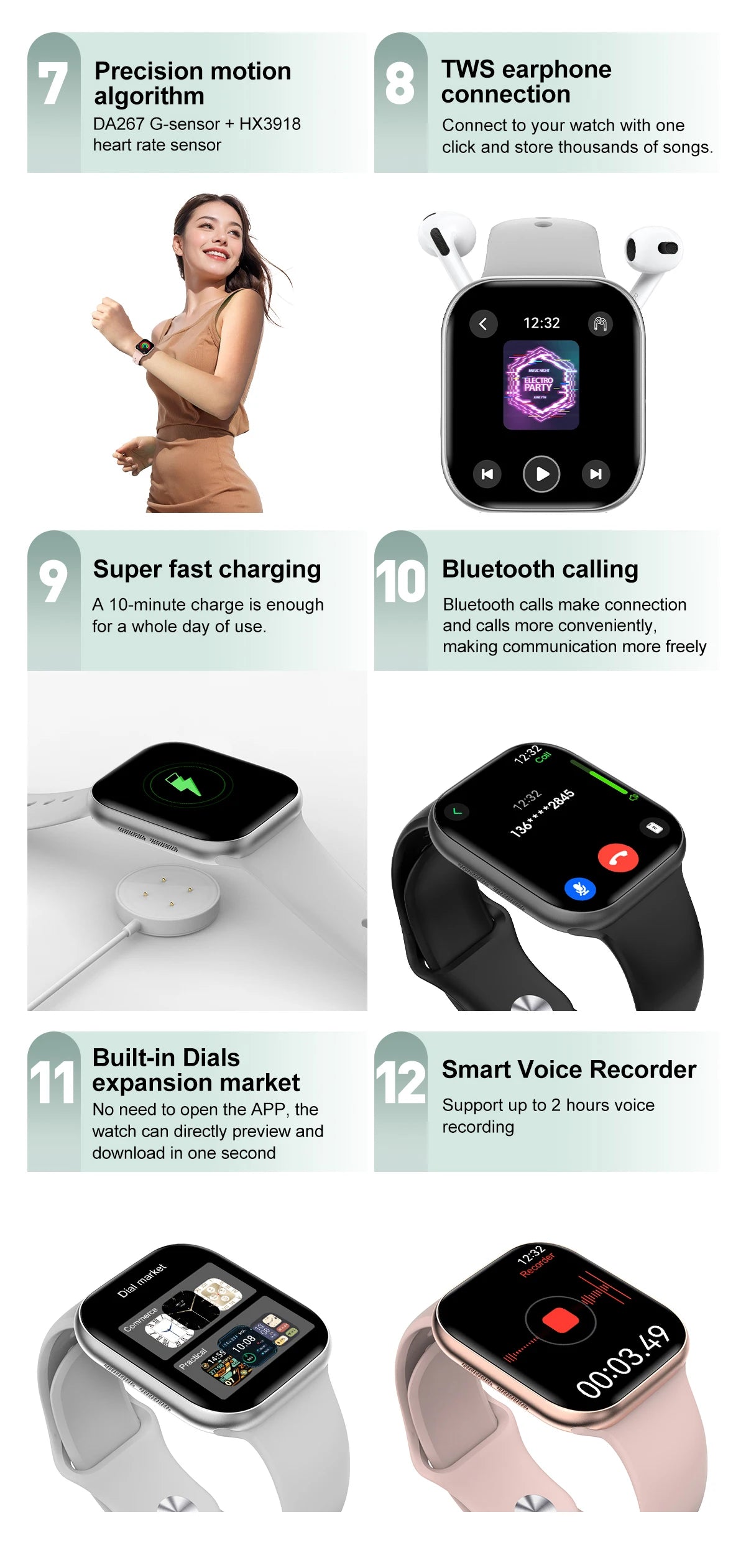 Nuevo reloj inteligente DT 10 con memoria grande de 16GB NFC, brújula de visión estéreo 3D, modo Muiti-Sport, reloj inteligente resistente al agua con llamadas Bluetooth