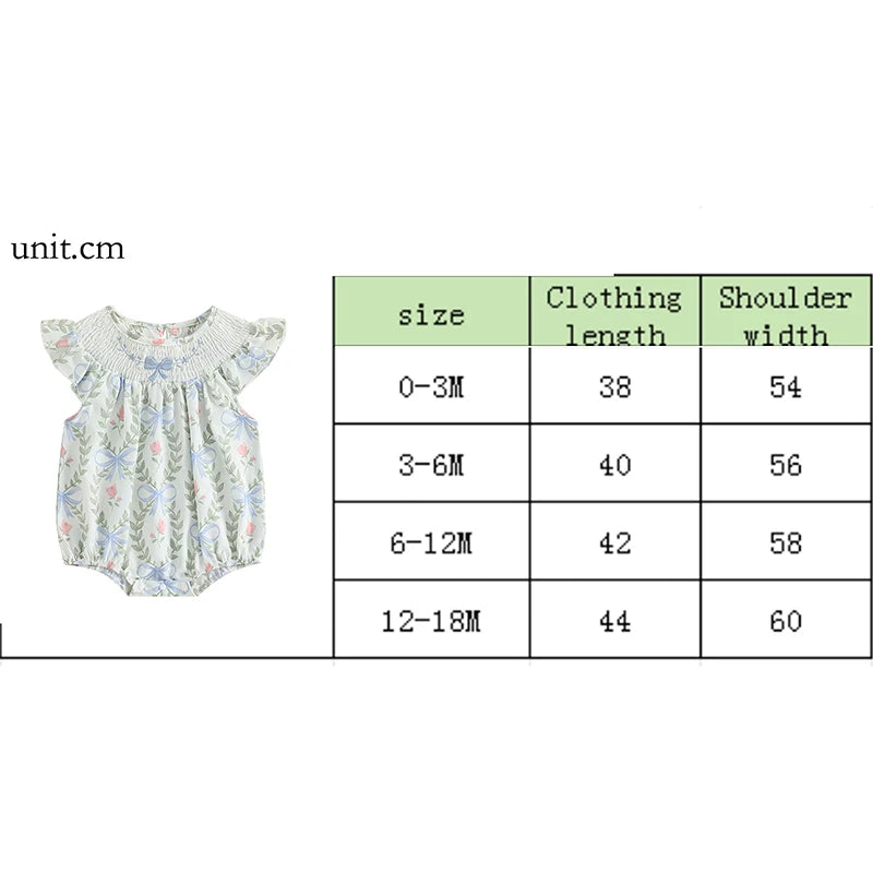 Baby Girl Floral Ruffle-Sleeve Romper with Bow