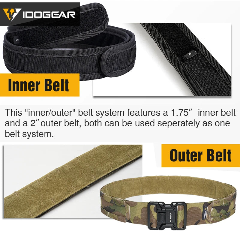 IDOGEAR-Cinturón táctico MOLLE de 2 ", cinturón MOLLE de liberación rápida con interior exterior ajustable para hombres, deportes al aire libre Airsoft 3444