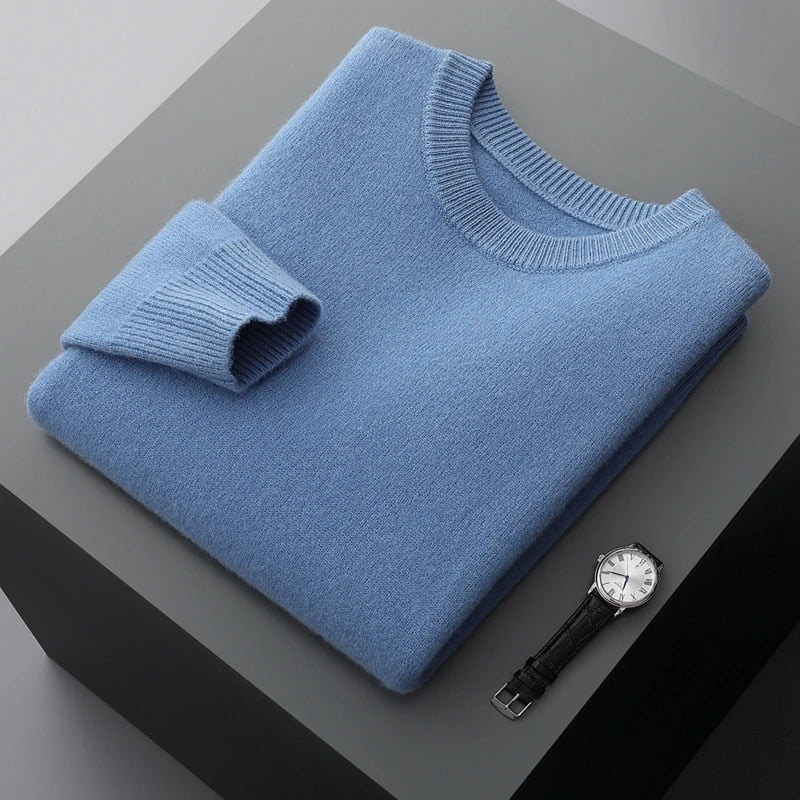Suéter de lana para hombre Otoño e Invierno nuevo cuello redondo suelto Color sólido invierno engrosamiento camisa de fondo