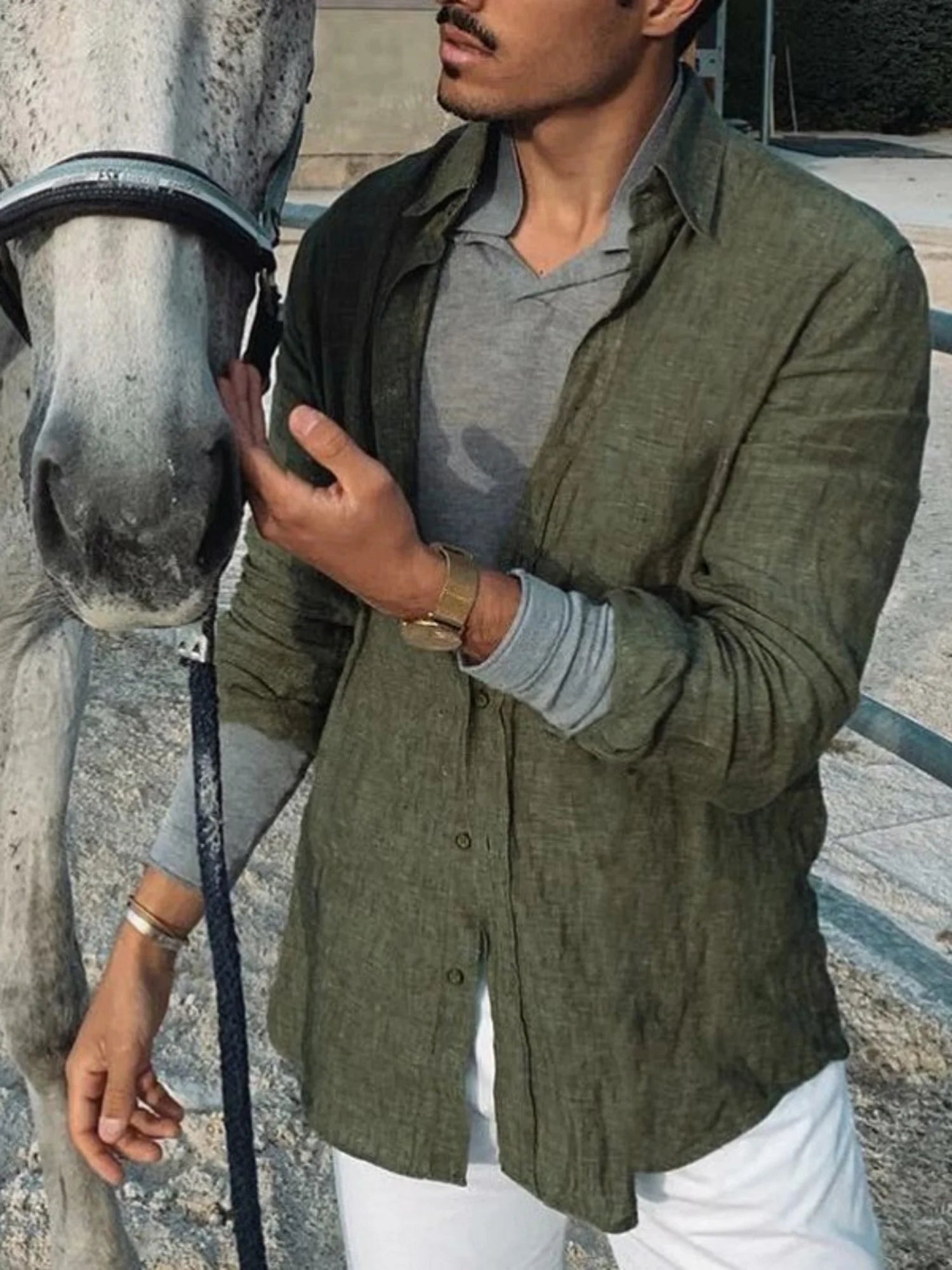 Camisa de manga larga delgada de color sólido para hombres, cárdigan de solapa, adecuado para actividades al aire libre, moda informal