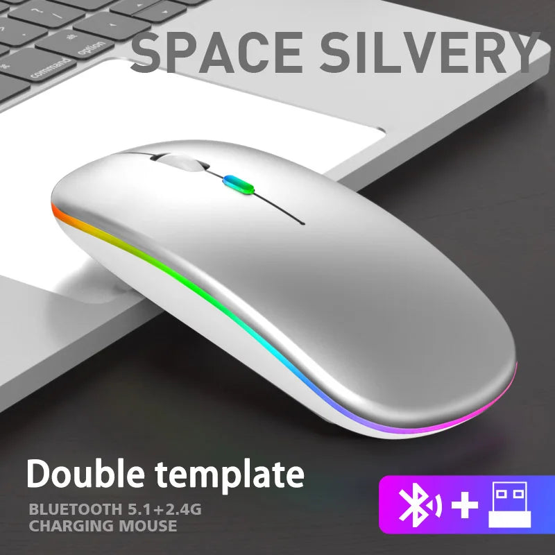 Ratón inalámbrico Bluetooth 2,4G modos duales ratones recargables RGB ergonómico silencioso clic ratón para PC ordenador iPad portátiles 3600DPI