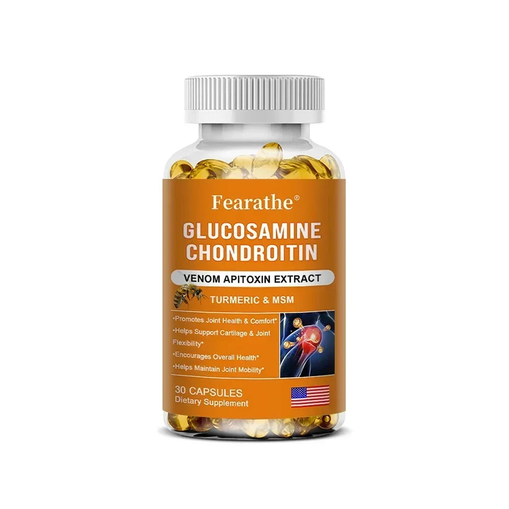 Suplemento de glucosamina, condroitina, MSM y cúrcuma: apoyo para la cartílago, la salud y la flexibilidad de las articulaciones, cápsulas sin OGM