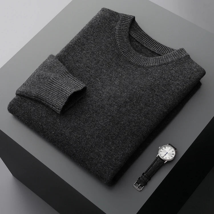 Suéter de lana para hombre Otoño e Invierno nuevo cuello redondo suelto Color sólido invierno engrosamiento camisa de fondo