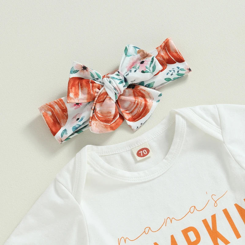 Baby Girl Halloween Pumpkin Romper, Flare Pants & Headband