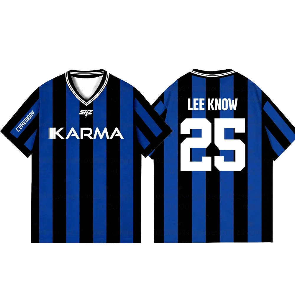 2025 KPOP Stay KARMA álbum Fans camisetas de apoyo FELIX BANGCHAN HYUNJIN ropa de calle ropa suelta camiseta camisetas de manga corta
