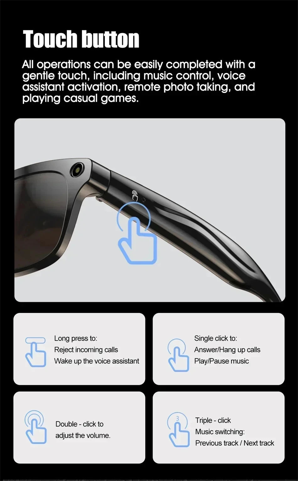 Lenovo Bluetooth 8K Smart AI Touch Glasses Camera With 800w Sport ChatGpt4.0 Sunglasses Calling Music Player For Men Women Gifts