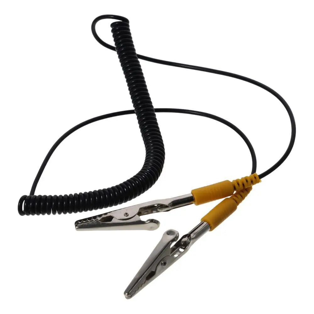 Cable de conexión a tierra ESD antiestático, Cable en espiral, con pinza de cocodrilo Doble