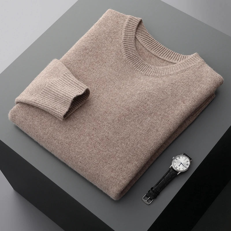 Suéter de lana para hombre Otoño e Invierno nuevo cuello redondo suelto Color sólido invierno engrosamiento camisa de fondo