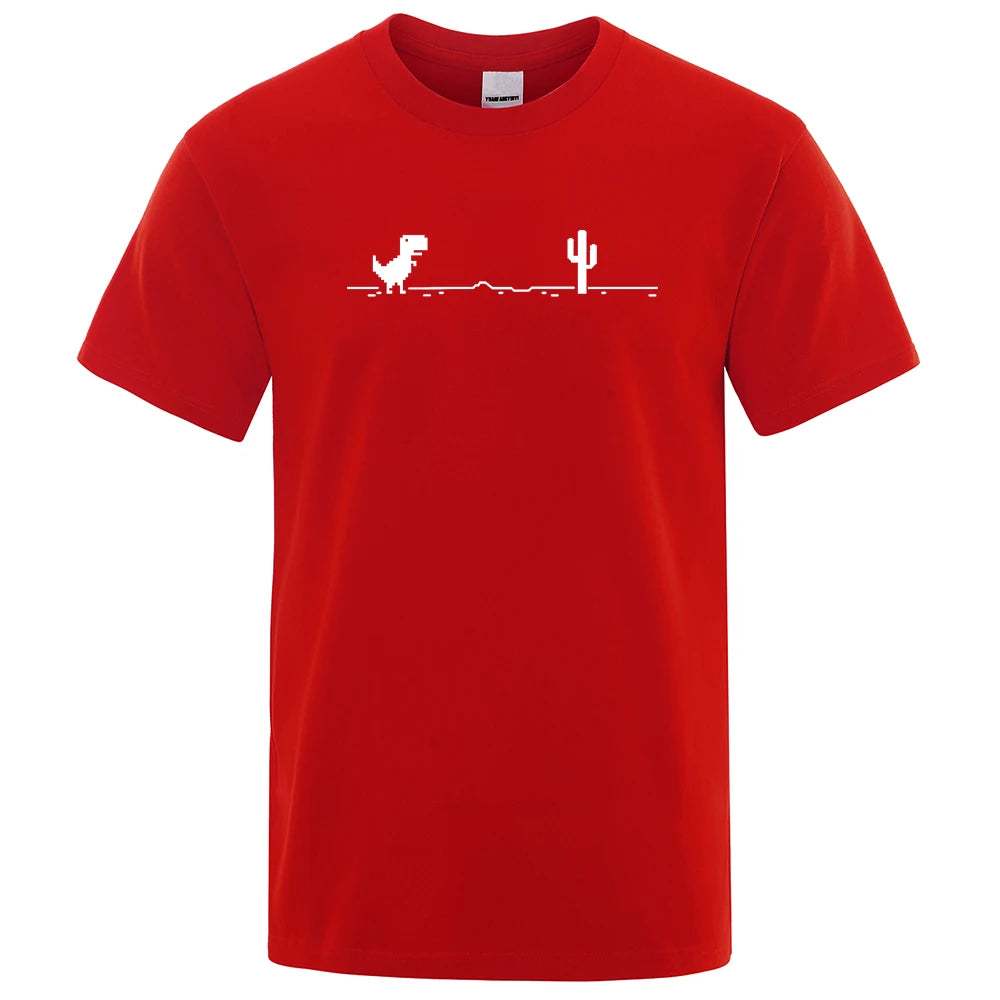 Camisetas para hombre con estampado de dinosaurio y Cactus, camisetas divertidas, Camiseta de algodón de verano para hombre, camisetas informales con cuello redondo, ropa de calle, Top básico