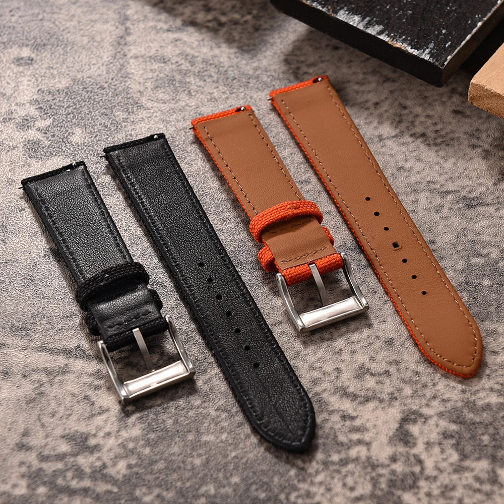 Correa de reloj de nailon de 18mm, 20mm y 22mm, correas de reloj de cuero y tela de vela de dos caras, pulseras de liberación rápida, cinturón deportivo para hombres y mujeres