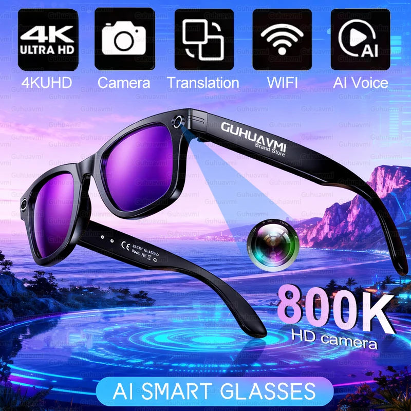 Gafas inteligentes HD grabación de vídeos reconocimiento de fotos AI traducción de respuesta 290mAh batería grande IP67 gafas Bluetooth impermeables
