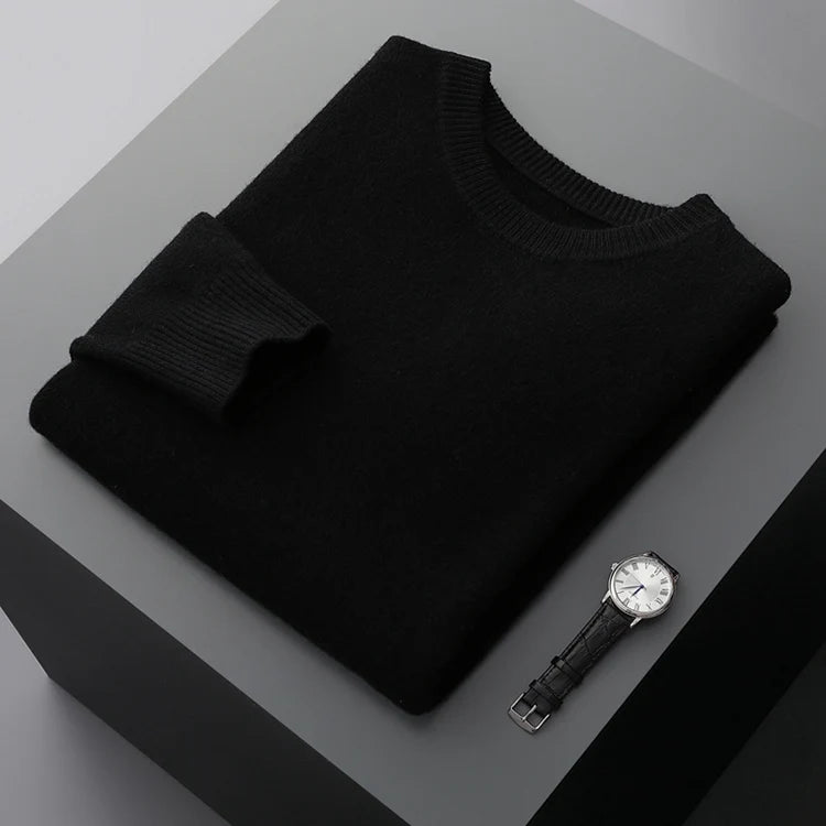 Suéter de lana para hombre Otoño e Invierno nuevo cuello redondo suelto Color sólido invierno engrosamiento camisa de fondo