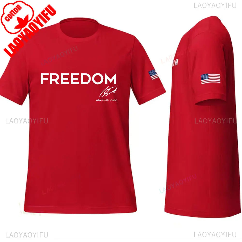 Camisa de libertad de Charlie Kirk, camiseta de héroe americano conmemorativa del homenaje, camiseta de activismo patriótico, camisetas gráficas Harajuku, ropa de calle