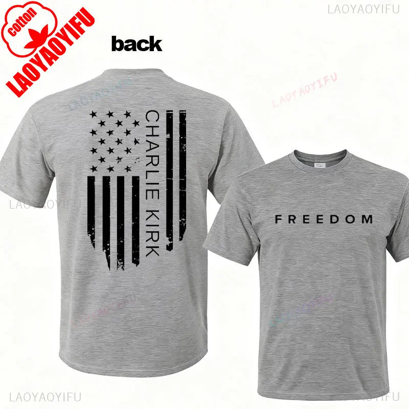 Camisa de libertad de Charlie Kirk, camiseta de héroe americano conmemorativa del homenaje, camiseta de activismo patriótico, camisetas gráficas Harajuku, ropa de calle