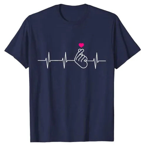 Camisa K-Pop, camiseta de regalo de música Pop coreana con corazón de mano y latido del corazón, camiseta gráfica KPop para fanáticos de la moda, camisetas de manga corta