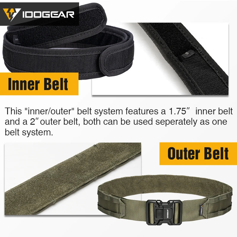 IDOGEAR-Cinturón táctico MOLLE de 2 ", cinturón MOLLE de liberación rápida con interior exterior ajustable para hombres, deportes al aire libre Airsoft 3444