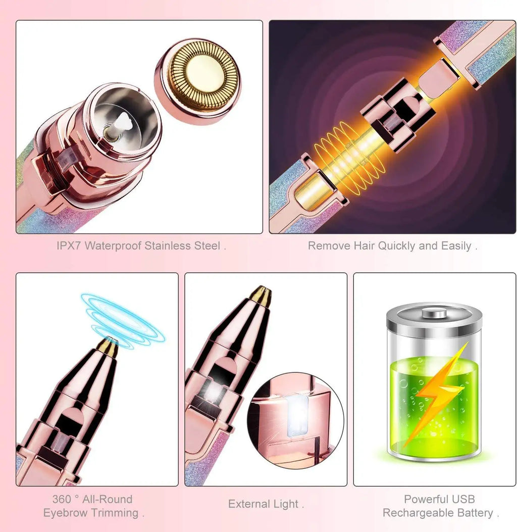 Depiladora eléctrica portátil 2 en 1 recargable, depilación facial, afeitadora de cejas, afeitadora facial indolora para rostro y labios.