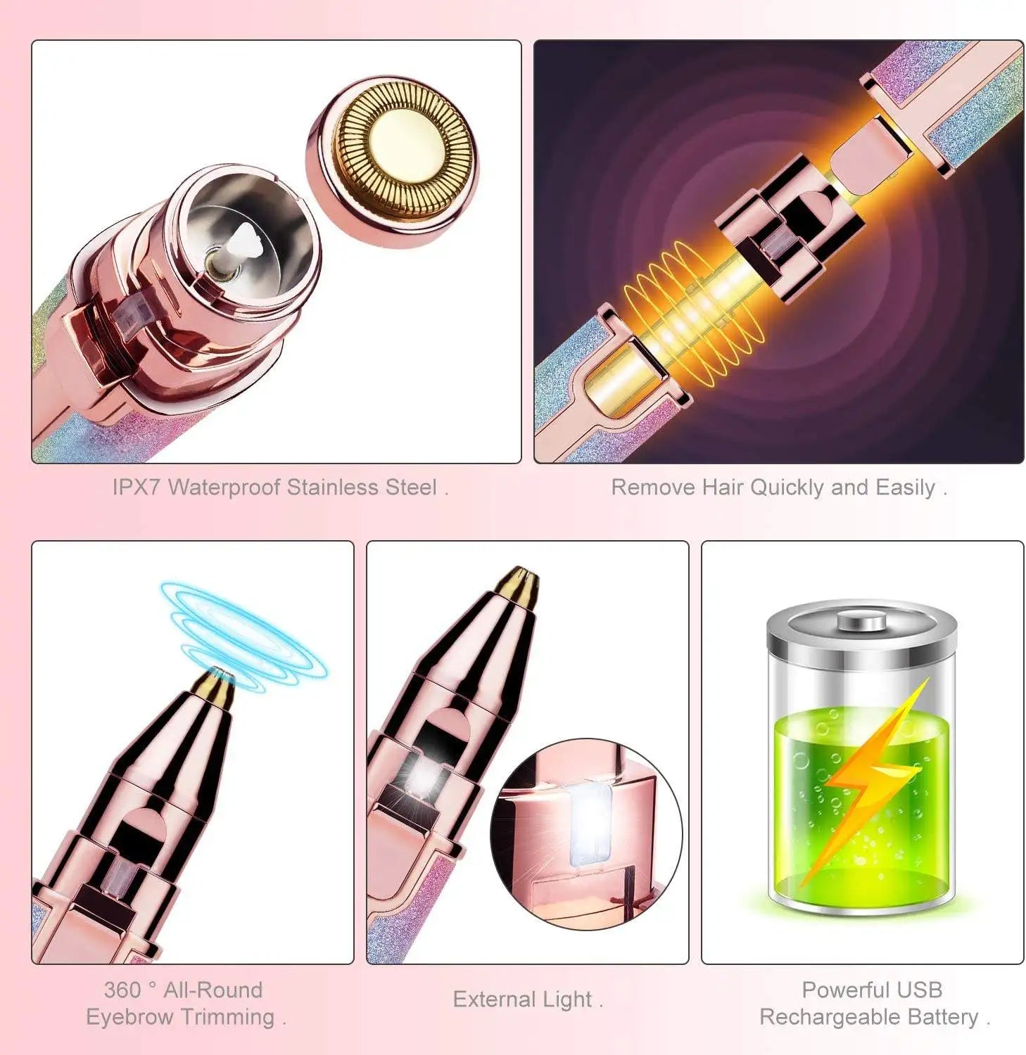 Depiladora eléctrica portátil 2 en 1 recargable, depilación facial, afeitadora de cejas, afeitadora facial indolora para rostro y labios.