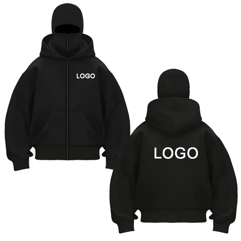 Sudaderas con capucha y cremallera de doble capucha personalizadas para hombre, sudaderas con estampado de personalidad de manga larga con cremallera, jerséis con máscara Ninja para mujer, chaqueta