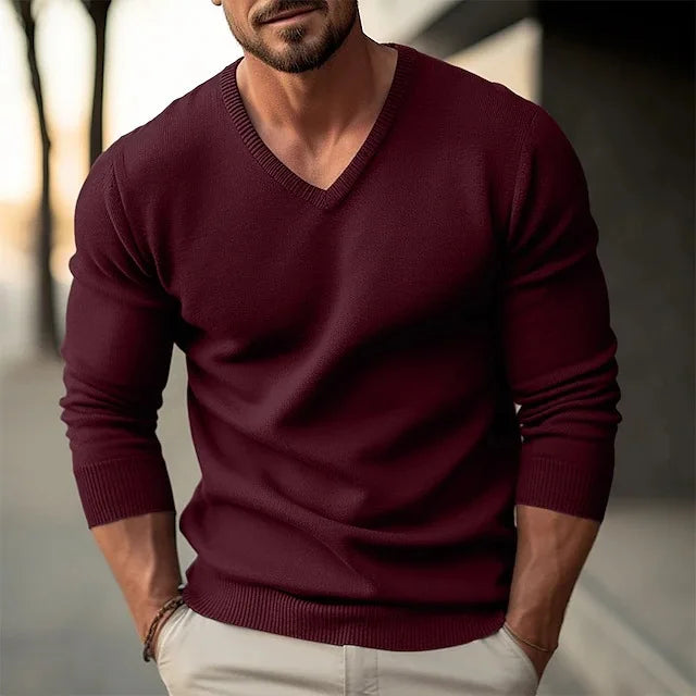 Otoño Invierno jerseys de punto para hombres Color sólido con cuello en V Slim Fit suéter de punto de manga larga hombres moda Casual pulóver suéteres