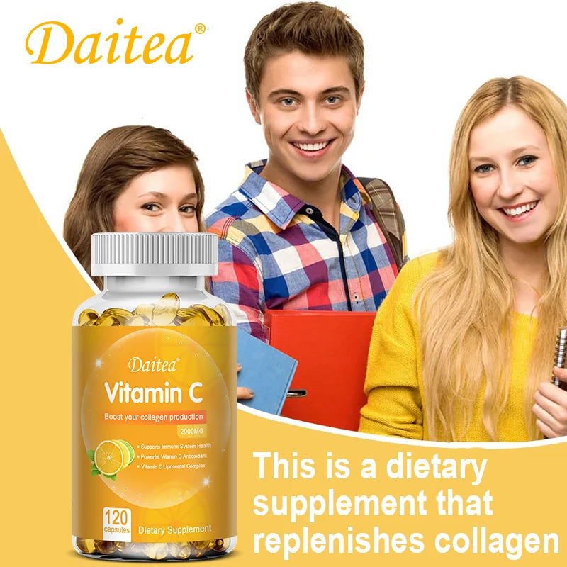 Cápsulas de vitamina C 2000 mg ricas en antioxidantes ayudan a la salud de la piel, las uñas y el cabello Sistema inmunológico y el suplemento de colágeno
