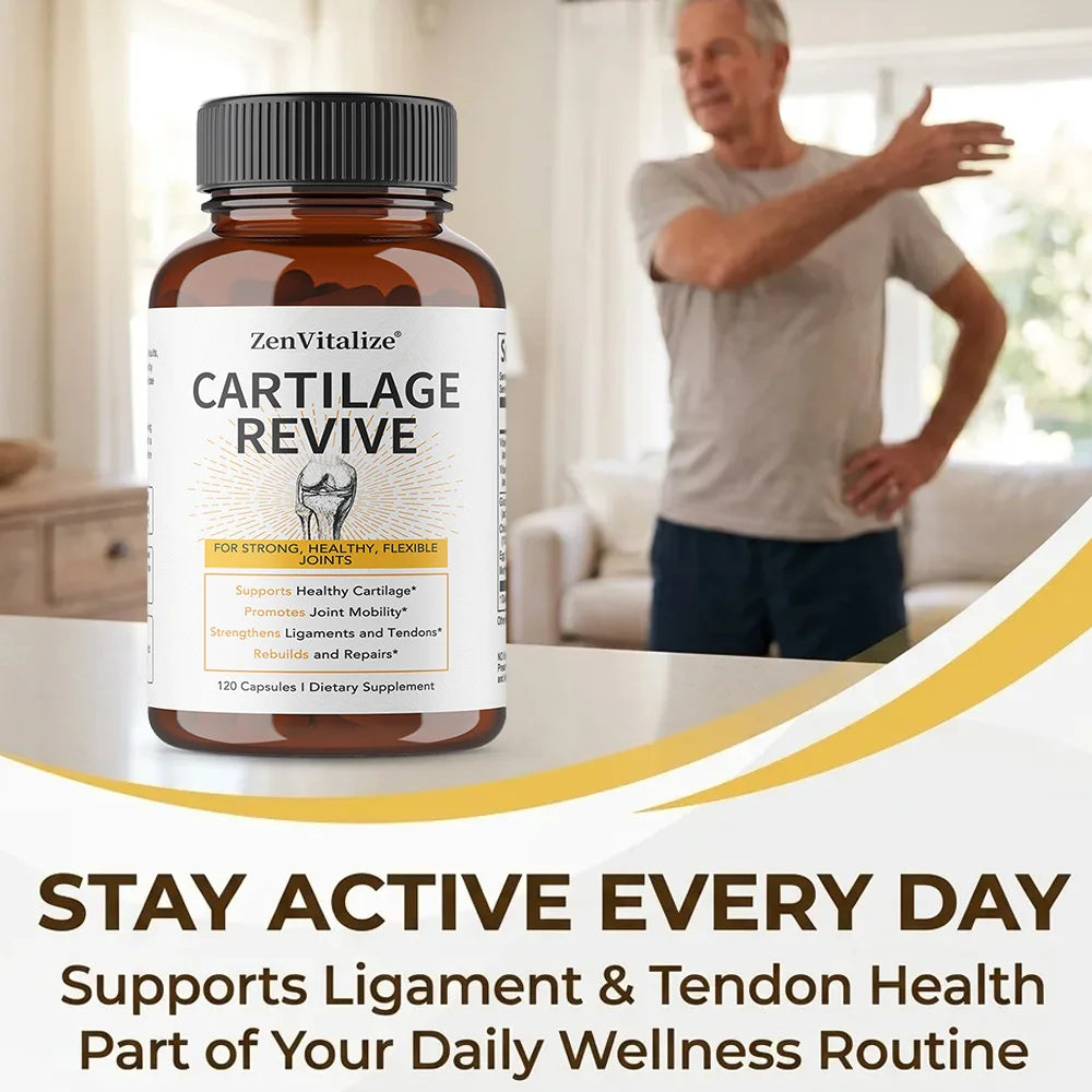 Cápsulas de Suplemento Cartilage Revive con Glucosamina, MSM, Vitamina D3, C - Apoyo para las Articulaciones, Antioxidante, Mejora la Flexibilidad