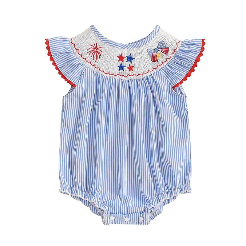 Baby Girl 4th of July Striped Star Romper with Bow