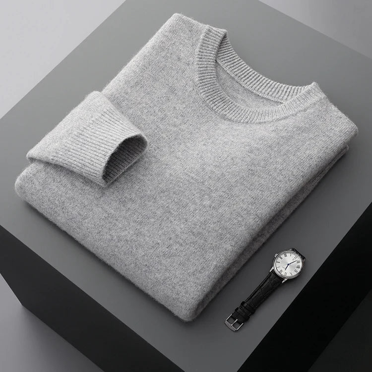 Suéter de lana para hombre Otoño e Invierno nuevo cuello redondo suelto Color sólido invierno engrosamiento camisa de fondo