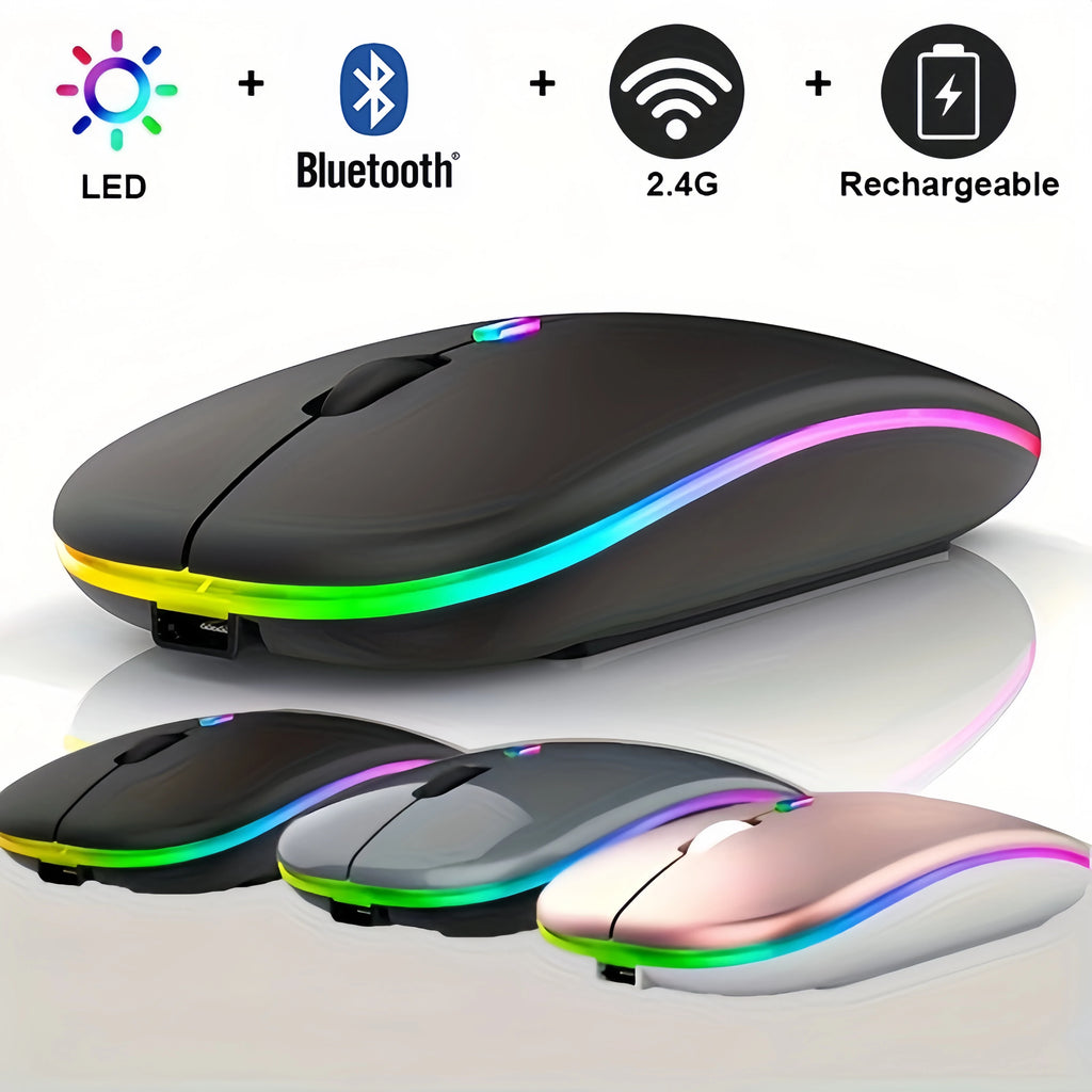Ratón inalámbrico Bluetooth 2,4G modos duales ratones recargables RGB ergonómico silencioso clic ratón para PC ordenador iPad portátiles 3600DPI